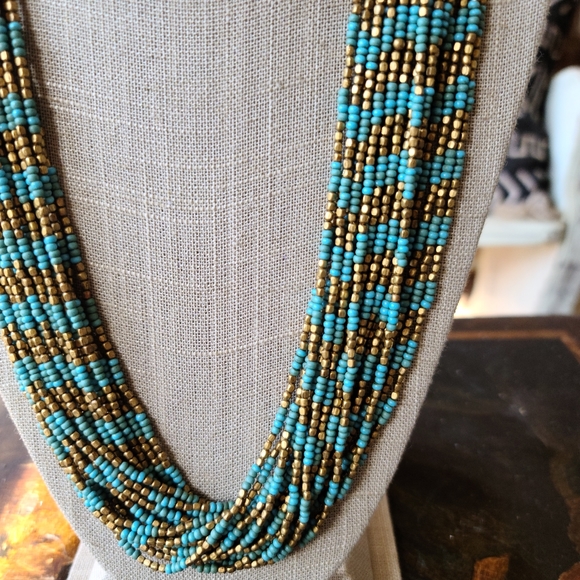 Vintage Tribal Native American Turquoise Bead Multistrand Necklace - Picture 2 of 3